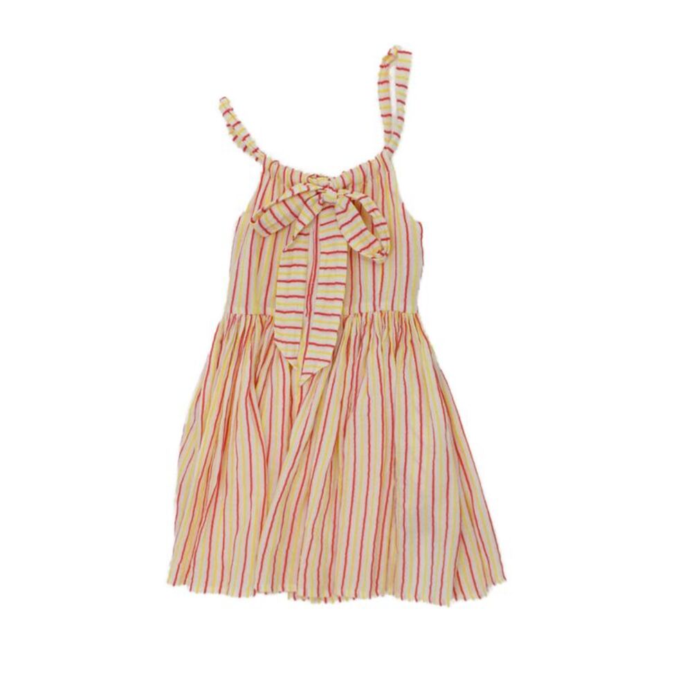 Morely Girls Cotton Striped Sleeveless Bow Dress Red Yellow Size 8
